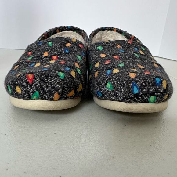 TOMS Glow in Dark Tree Lights  W 7 Charcoal Slip-on Shoes Faux Shearling lining - Picture 3 of 10